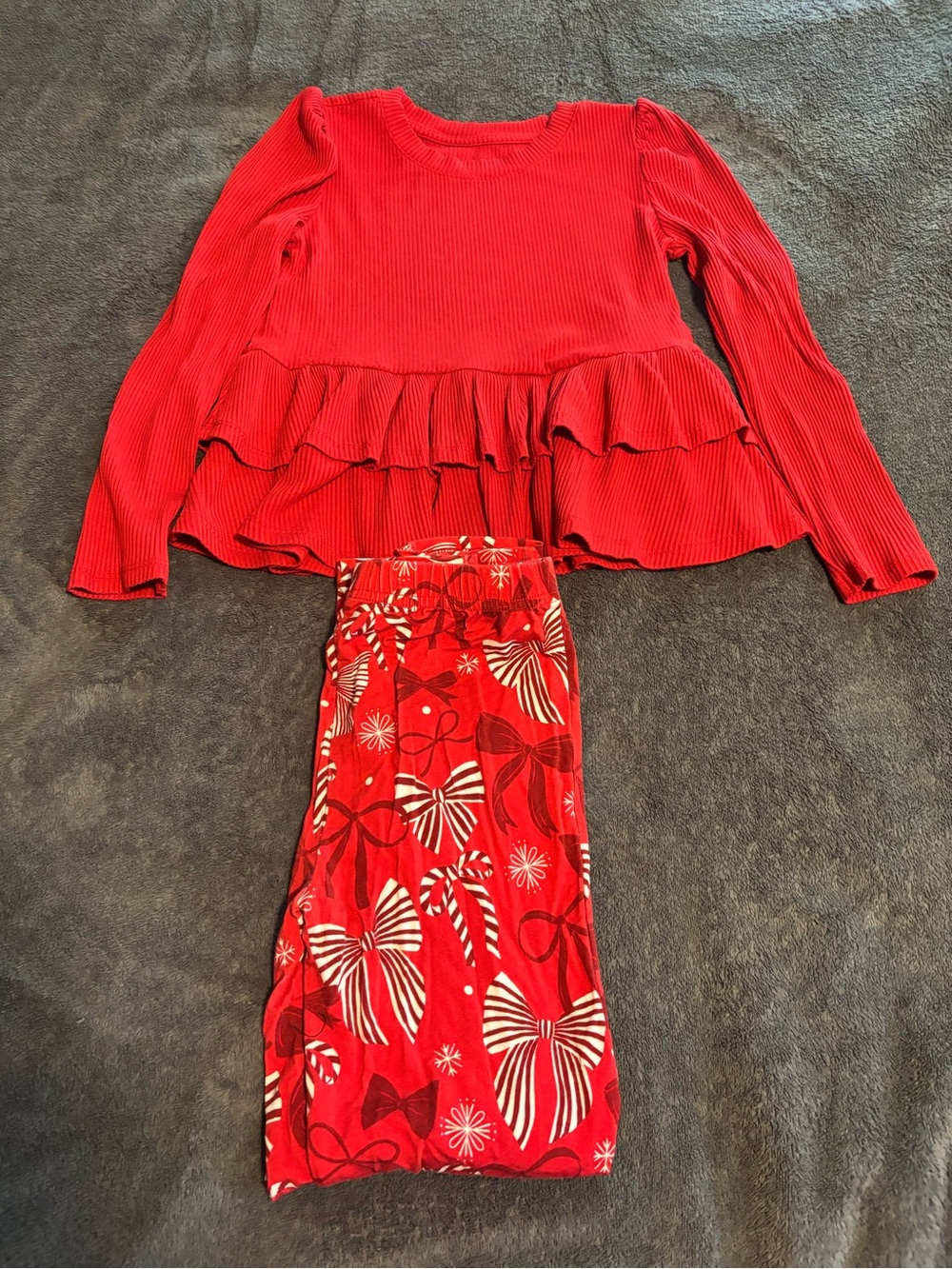 Little Sleepies Red Ruffle Top and Bow-Print Leggings Set